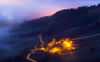 Mountain village night fog cinematic - a small village free wallpaper