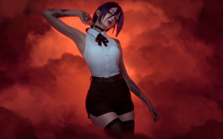 Purple hair bow tie red - sakimi chan free wallpaper for desktop