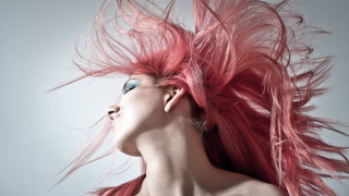 Woman pinkhair blueeyes wind flowinghair - pink hair free wallpaper for desktop