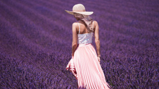 Woman hat lavender field pink - skirt free wallpaper for desktop