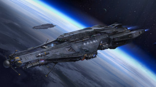 Space ship blue planet satellite - a space ship free wallpaper for desktop