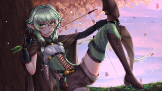 Woman elf archer tree greeneyes - her hand and a tree in the background free wallpaper