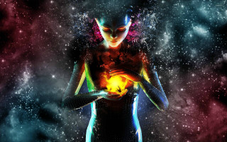 Woman holding fireball space background - a fire ball free wallpaper