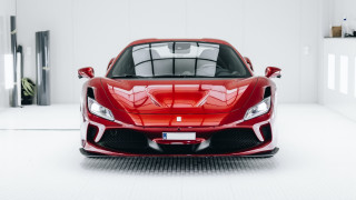 Red sports car white room - the side of the car free wallpaper