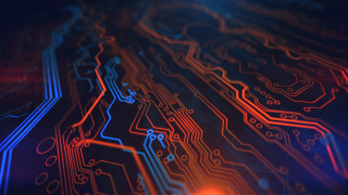 Circuit board red blue lights - beeple free wallpaper