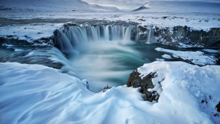 Waterfall frozen river snow mountain - waterfall free wallpaper