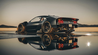 Black sports car wet reflection - a wet surface free wallpaper