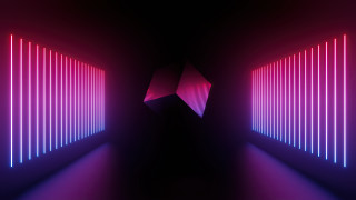 Dark neon room geometric holography - volumetric lighting free wallpaper for desktop