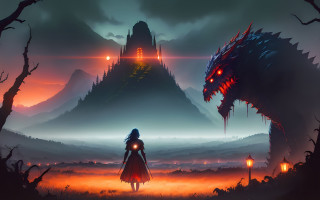 Woman giant monster forest night - anato finnstark free wallpaper for desktop