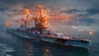 Battleship water clouds lights dusk - water under a cloudy sky free wallpaper