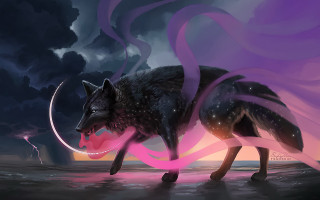 Wolf pink purple beach fantasy - its neck free wallpaper