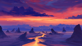 Sunset desert road mountains clouds - anton fadeev free wallpaper