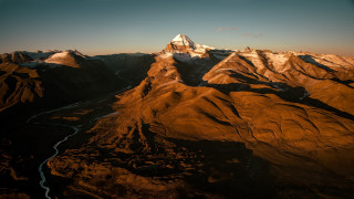 Mountain range river sunset volcano - a mountain range free wallpaper for desktop