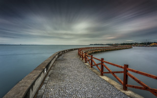 Long pier fence water sunset - a long wooden pier free wallpaper