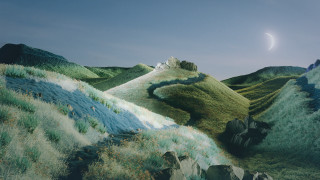 Grassy hill moon cloudy sky - a moon in the sky above free wallpaper