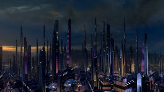 Futuristic city night lights clouds - afrofuturism free wallpaper for desktop