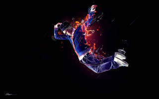 Man flying arms spread legs - his leg free wallpaper