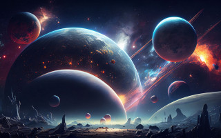 Space planet background aurora moon - a group of planets free wallpaper