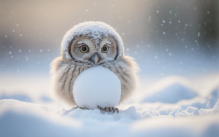 Small owl snowball cute winter - a small owl free wallpaper for desktop