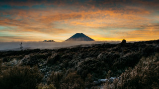 Mountain clouds forest dusk horizon - low free wallpaper for desktop