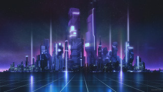 Futuristic city neon lights purple - synthwave free wallpaper for desktop