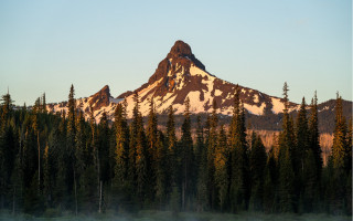 Mountain snow peak trees fog - peak free wallpaper for desktop