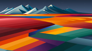 Colorful landscape mountains starry night - surreal design free wallpaper for desktop