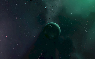 Space green planet stars background - hue free wallpaper