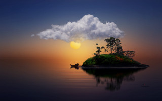 Boat cloudy sunset mountains landscape - a body of water under a cloudy sky free wallpaper