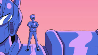 Cartoon character giant blue object - a big smile free wallpaper