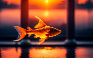 Goldfish sunset window reflection autumn - chen hong free wallpaper