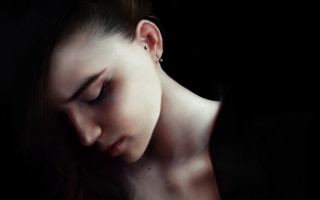 Woman eyes closed head down - digital painting free wallpaper for desktop