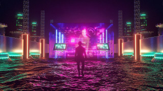 Flooded man tv neon cyberpunk - filip hodas free wallpaper