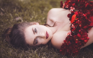 Woman flowers resting eyes portrait - elinor proby adams free wallpaper for desktop