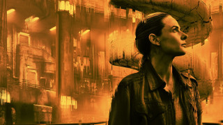 Woman umbrella city futurism cyberpunk - dystopian art free wallpaper for desktop