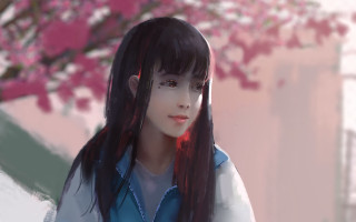 Girl blue shirt long hair - du qiong free wallpaper for desktop