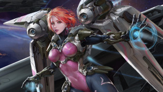 Futuristic woman space station spaceship 2 - a spaceship in the background free wallpaper