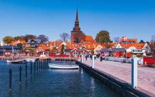 Boat dock town steeple people - a small town free wallpaper