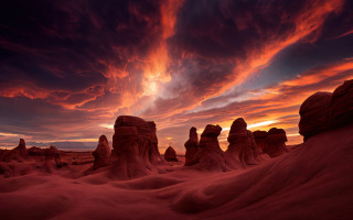 Sunset desert rocks clouds red 3 - a sunset over a desert free wallpaper