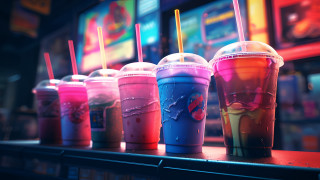 Colorful drinks neon store window - a store window free wallpaper