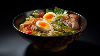 Noodles egg vegetables black background - asai chū free wallpaper