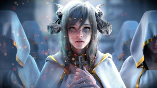 Horned woman cross tears gothic - cedric peyravernay free wallpaper