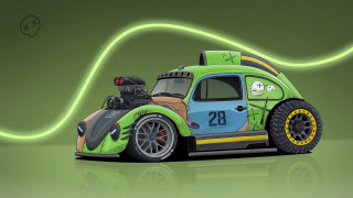 Green car yellow stripe number - a green car free wallpaper