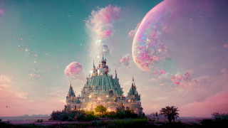 Castle bubbles clouds stars sky - bubble free wallpaper for desktop