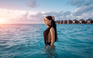 Woman water headband house ocean - a headband free wallpaper