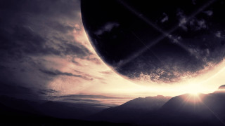 Sky mountain sun clouds ocean - free space wallpaper