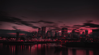Red sky cityscape reflection synthwave - eric deschamps free wallpaper for desktop