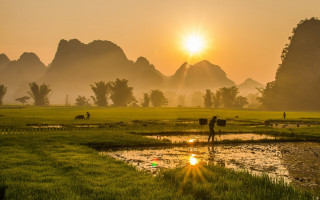 Field sunset mountains portrait nature - free mountains wallpaper for desktop