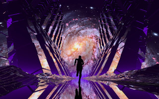 Galaxy reflection futuristic city hologram - sci fi free wallpaper