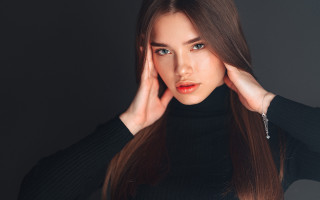 Woman longhair blackturtleneck portrait blueeyes - aestheticism free wallpaper for desktop